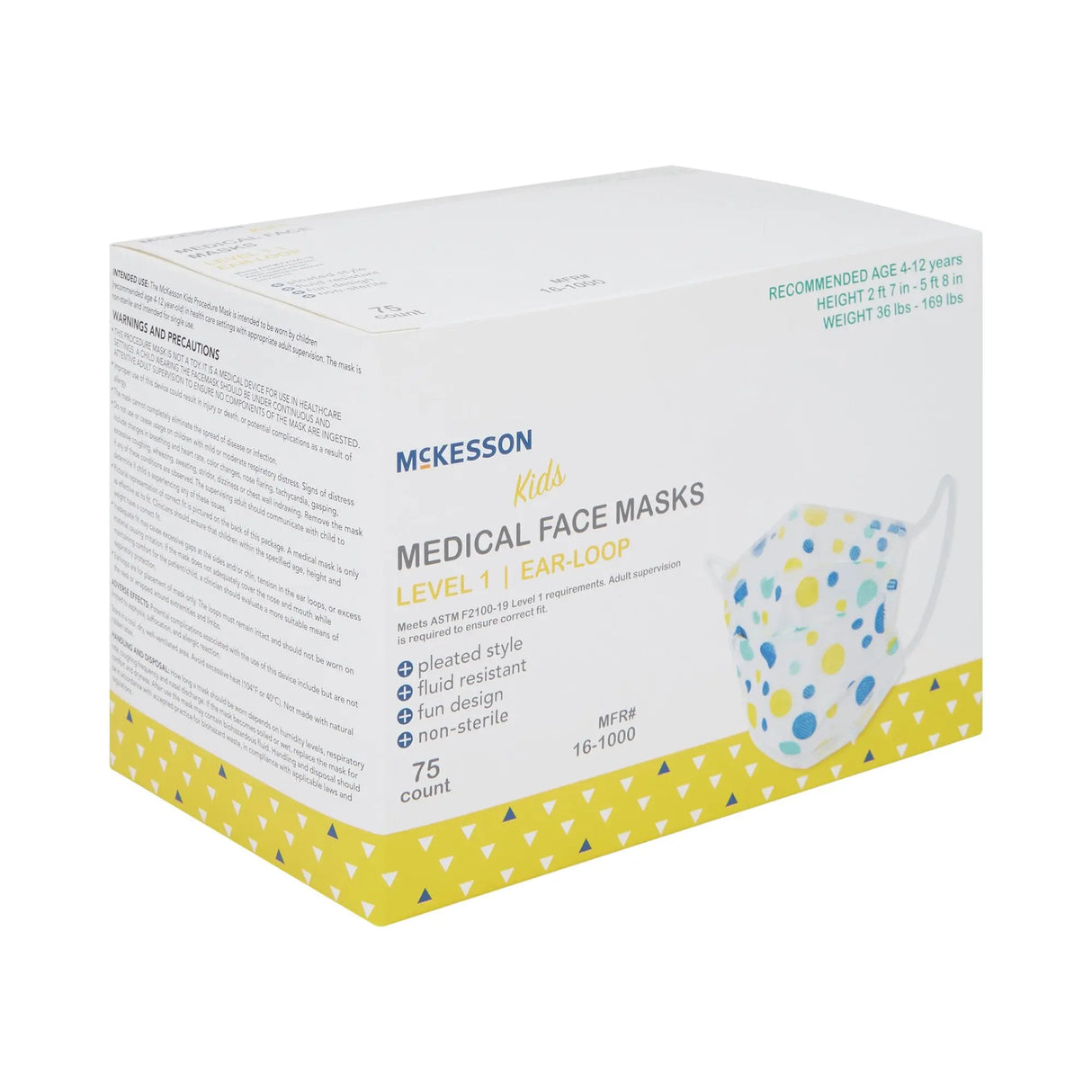 McKesson Pediatric Procedure Mask, Blue and Yellow Polka Dot McKesson