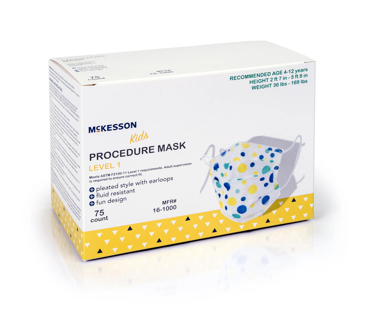 McKesson Pediatric Procedure Mask, Blue and Yellow Polka Dot McKesson