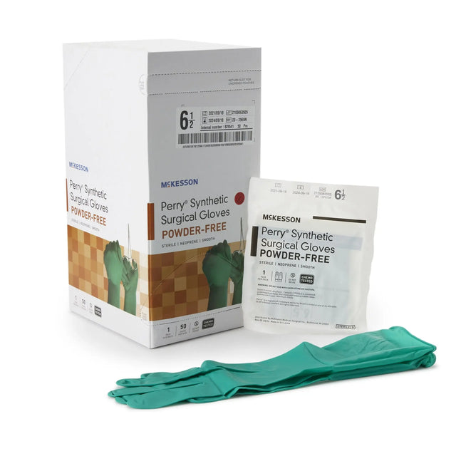 McKesson Perry® Performance Plus Polychloroprene Surgical Glove, Size 6.5, Dark Green McKesson Perry® Performance Plus