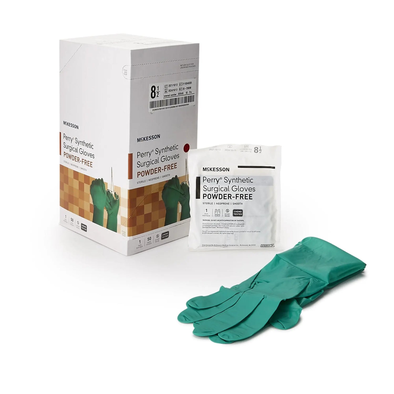 McKesson Perry® Performance Plus Polychloroprene Surgical Glove, Size 8.5, Dark Green McKesson Perry® Performance Plus