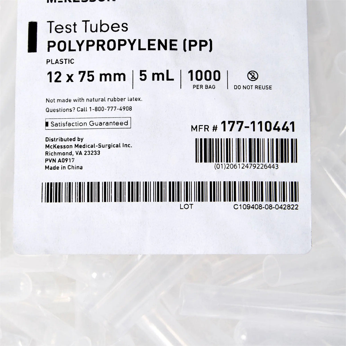 McKesson Polypropylene Test Tube, 5 mL, 12 x 75 mm McKesson