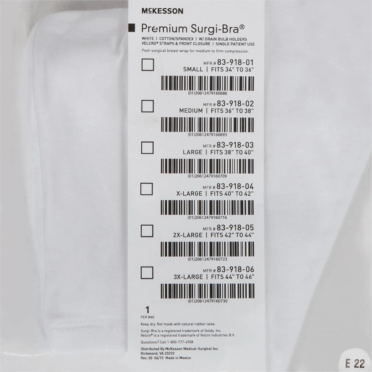 McKesson Post-Surgical Bra, 40-42 Inch McKesson