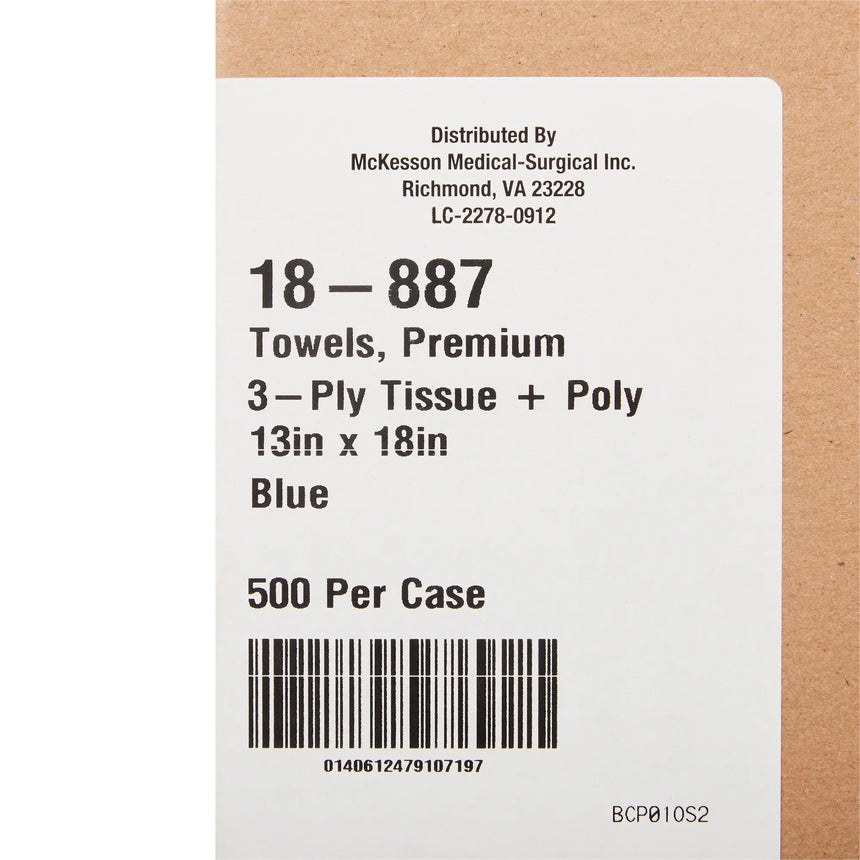 McKesson Premium Nonsterile Blue Procedure Towel, 13 x 18 Inch McKesson