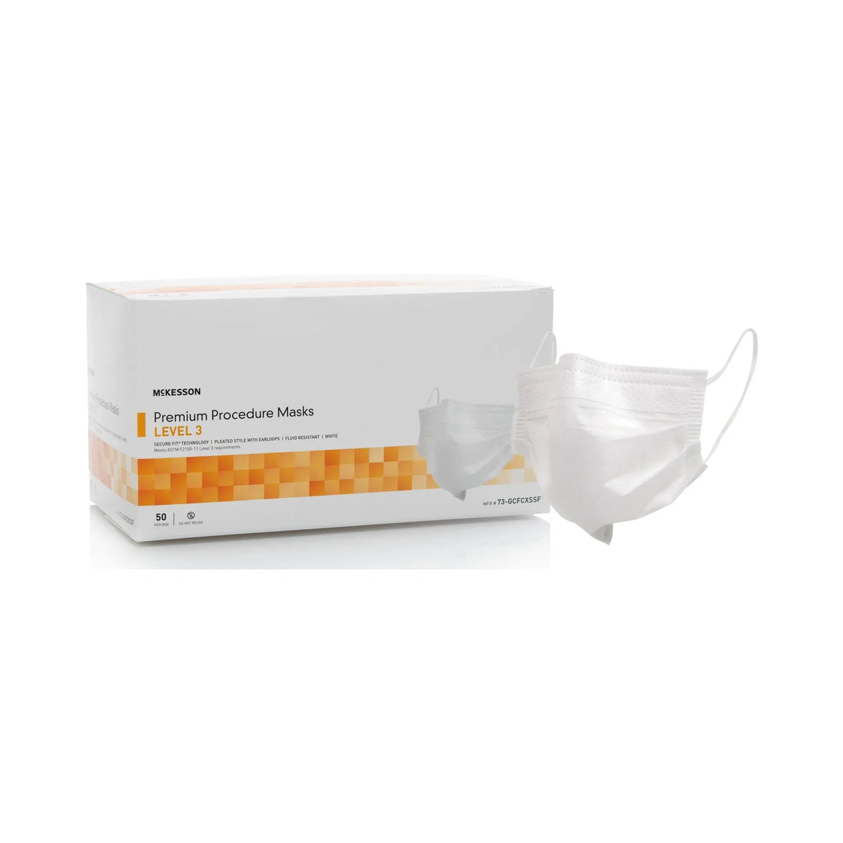 McKesson Procedure Mask, Pleated with Earloops, One Size Fits Most, White, Non-Sterile McKesson