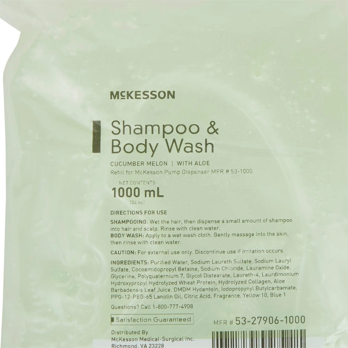 McKesson Shampoo and Body Wash Dispenser Refill Bag 1000 mL, Cucumber Melon McKesson