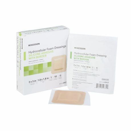 McKesson Silicone Adhesive with Border Silicone Foam Dressing, 3 x 3 Inch McKesson