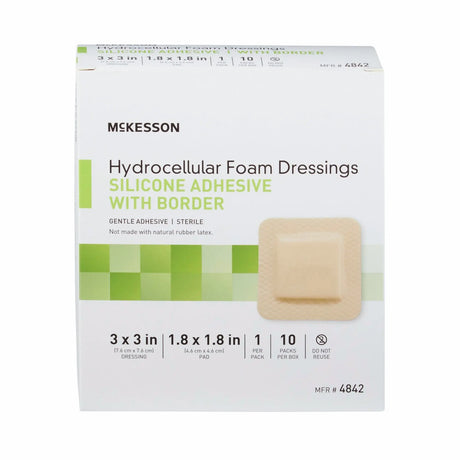 McKesson Silicone Adhesive with Border Silicone Foam Dressing, 3 x 3 Inch McKesson
