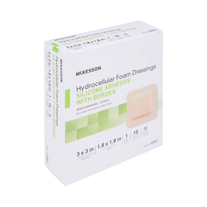 McKesson Silicone Adhesive with Border Silicone Foam Dressing, 3 x 3 Inch McKesson