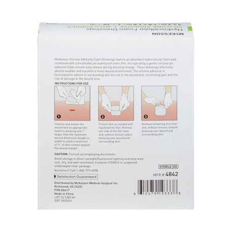 McKesson Silicone Adhesive with Border Silicone Foam Dressing, 3 x 3 Inch McKesson
