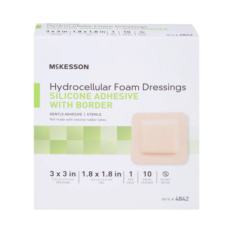 McKesson Silicone Adhesive with Border Silicone Foam Dressing, 3 x 3 Inch McKesson