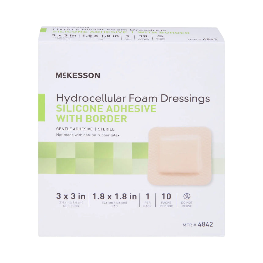 McKesson Silicone Adhesive with Border Silicone Foam Dressing, 3 x 3 Inch McKesson
