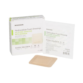McKesson Silicone Adhesive with Border Silicone Foam Dressing, 4 x 4 Inch McKesson