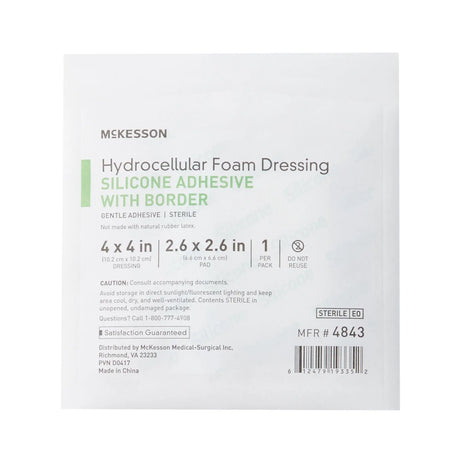 McKesson Silicone Adhesive with Border Silicone Foam Dressing, 4 x 4 Inch McKesson