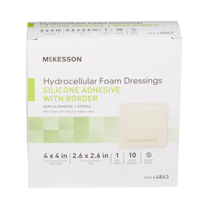 McKesson Silicone Adhesive with Border Silicone Foam Dressing, 4 x 4 Inch McKesson