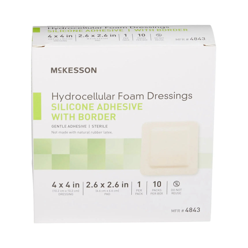 McKesson Silicone Adhesive with Border Silicone Foam Dressing, 4 x 4 Inch McKesson