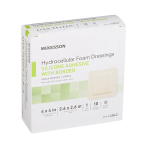 McKesson Silicone Adhesive with Border Silicone Foam Dressing, 4 x 4 Inch McKesson
