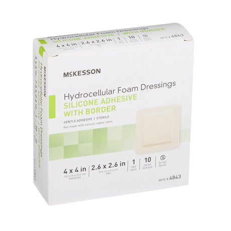 McKesson Silicone Adhesive with Border Silicone Foam Dressing, 4 x 4 Inch McKesson