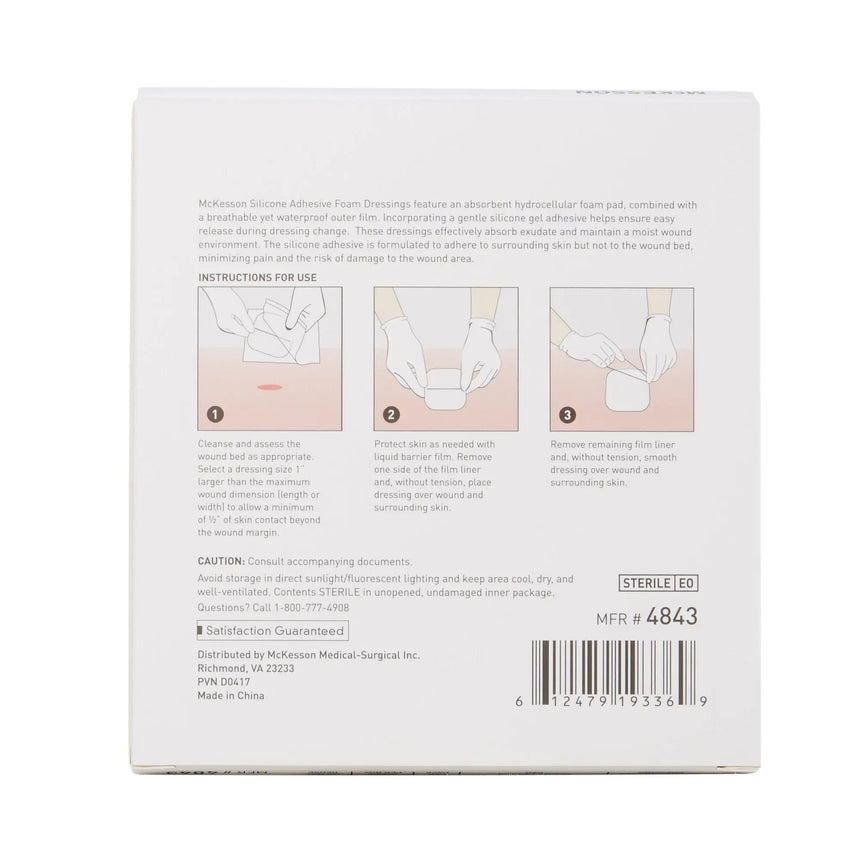 McKesson Silicone Adhesive with Border Silicone Foam Dressing, 4 x 4 Inch McKesson
