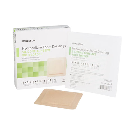 McKesson Silicone Adhesive with Border Silicone Foam Dressing, 6 x 6 Inch McKesson