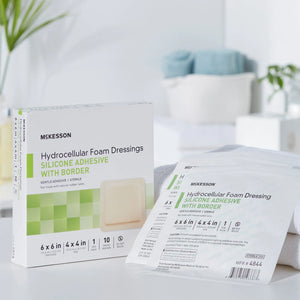 McKesson Silicone Adhesive with Border Silicone Foam Dressing, 6 x 6 Inch McKesson
