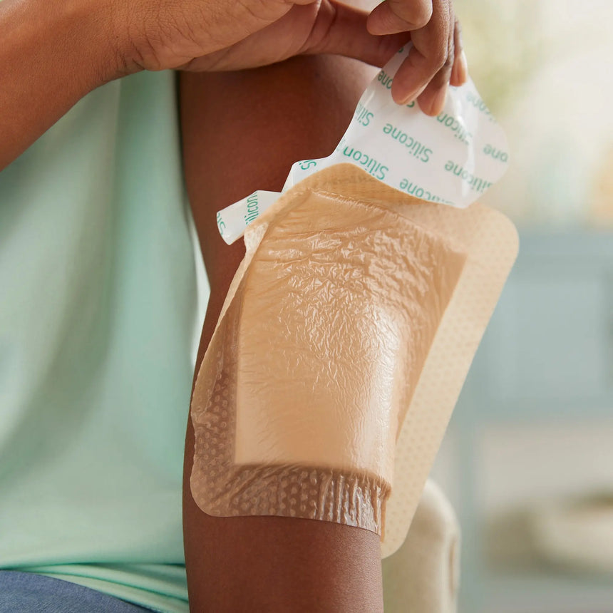 McKesson Silicone Adhesive with Border Silicone Foam Dressing, 6 x 6 Inch McKesson