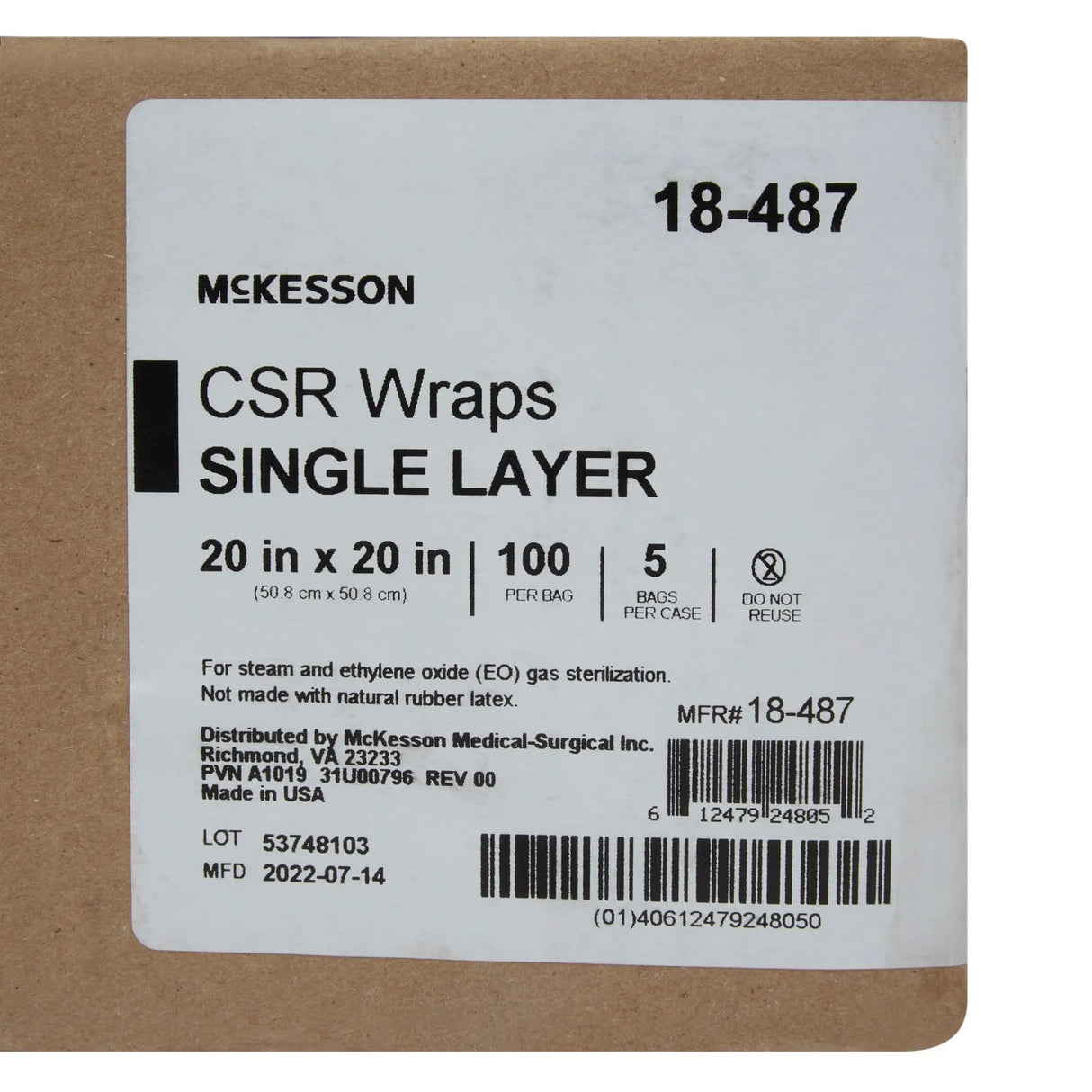 McKesson Single Layer Sterilization Wrap, 20 x 20 Inch McKesson