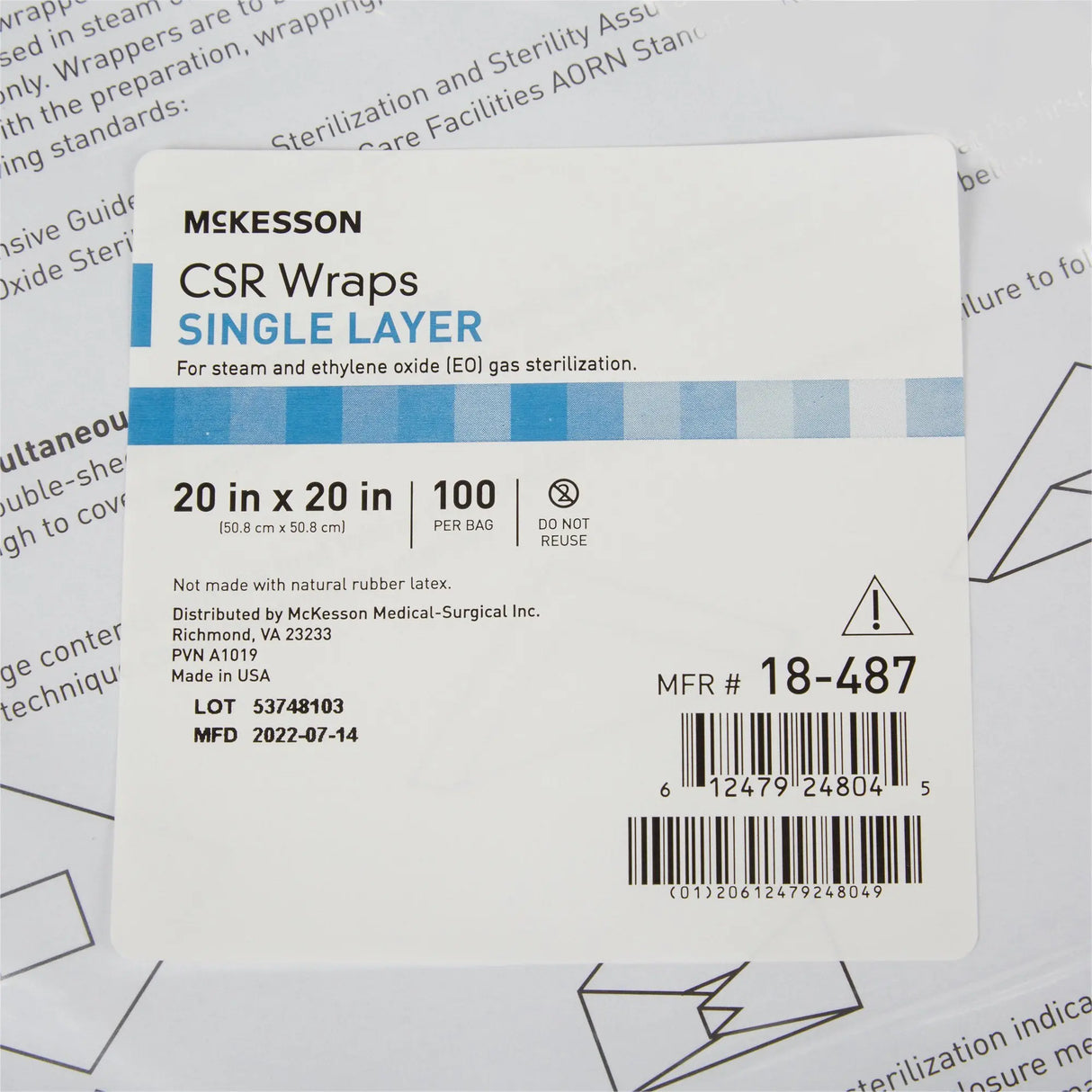 McKesson Single Layer Sterilization Wrap, 20 x 20 Inch McKesson