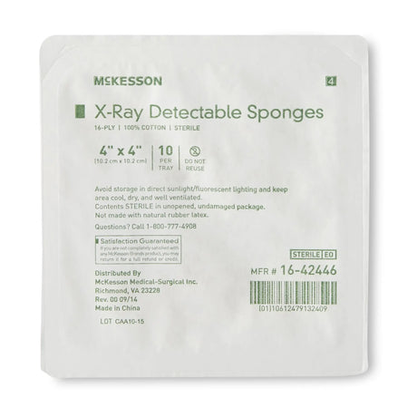 McKesson Sterile X-ray Detectable Gauze Sponge, 4 x 4 Inch, 16-Ply McKesson