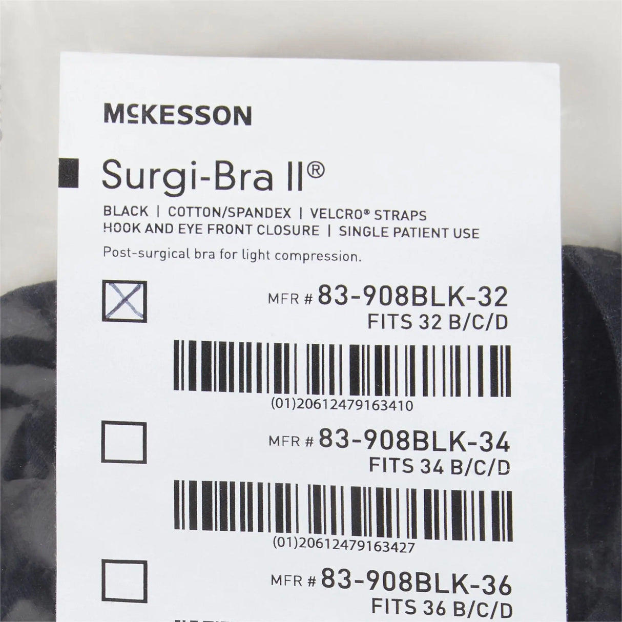 McKesson Surgi-Bra® II, 32 Inch, Black McKesson