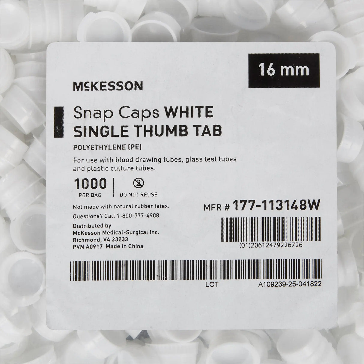 McKesson White Tube Closure, 16 mm McKesson