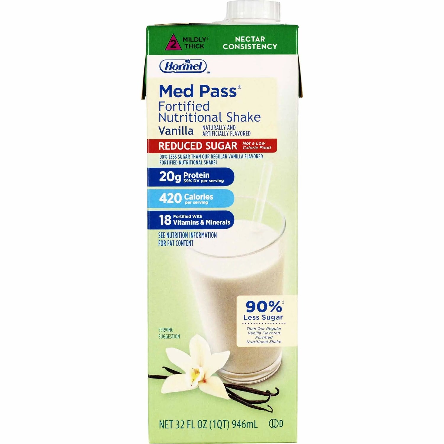 Med Pass® Reduced Sugar Vanilla Fortified Nutritional Shake, 32 oz. Carton Med Pass® Reduced Sugar