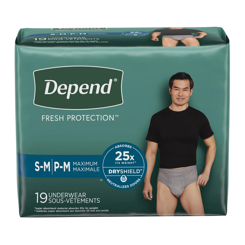 Depend FIT-FLEX Absorbent Underwear for Men, Small/Medium, Pull-On, Gray, Disposable Depend® FIT-FLEX®