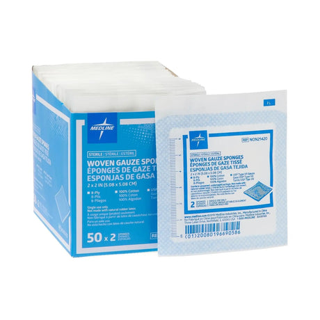 Medline Sterile USP Type VII Gauze Sponge, 2 x 2 Inch, 8-Ply Medline