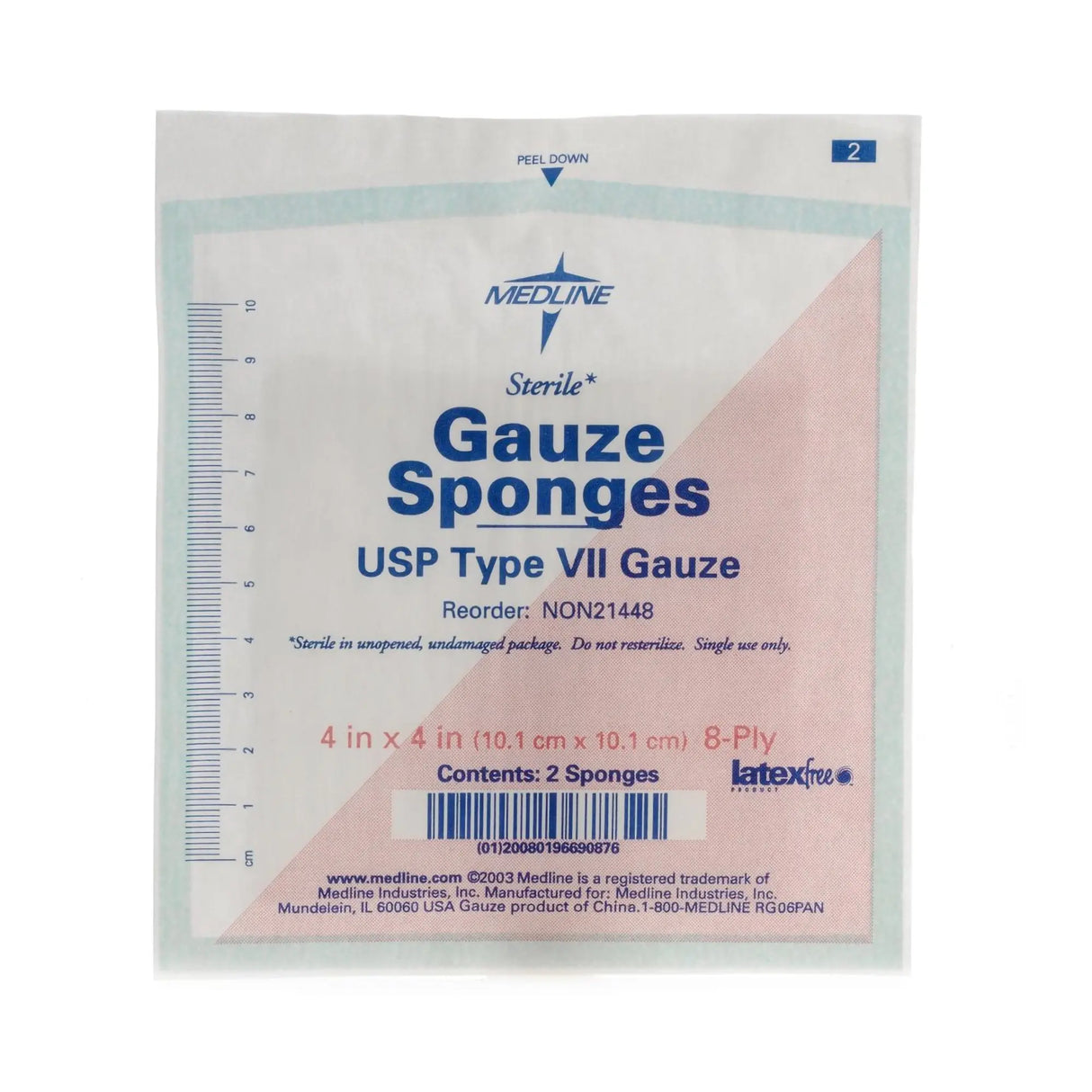 Medline Sterile USP Type VII Gauze Sponge, 4 x 4 Inch, 8-Ply Medline