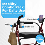 Mobility Aid Combo Pack, Cup Holder, Phone Grip, Bag Hooks Easy Mobility