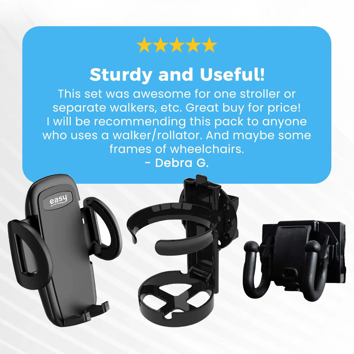 Mobility Aid Combo Pack, Cup Holder, Phone Grip, Bag Hooks Easy Mobility