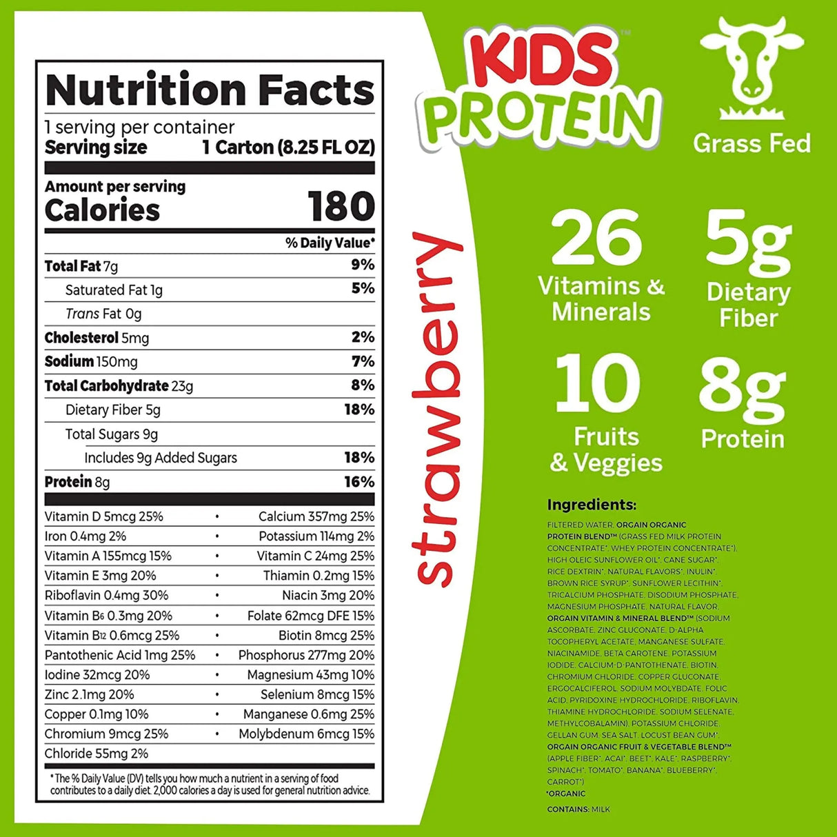 Orgain® Kids® Protein Organic Strawberry Pediatric Oral Supplement, 8.25 oz. Carton Orgain® Kids Protein™ Organic Nutritional Shake