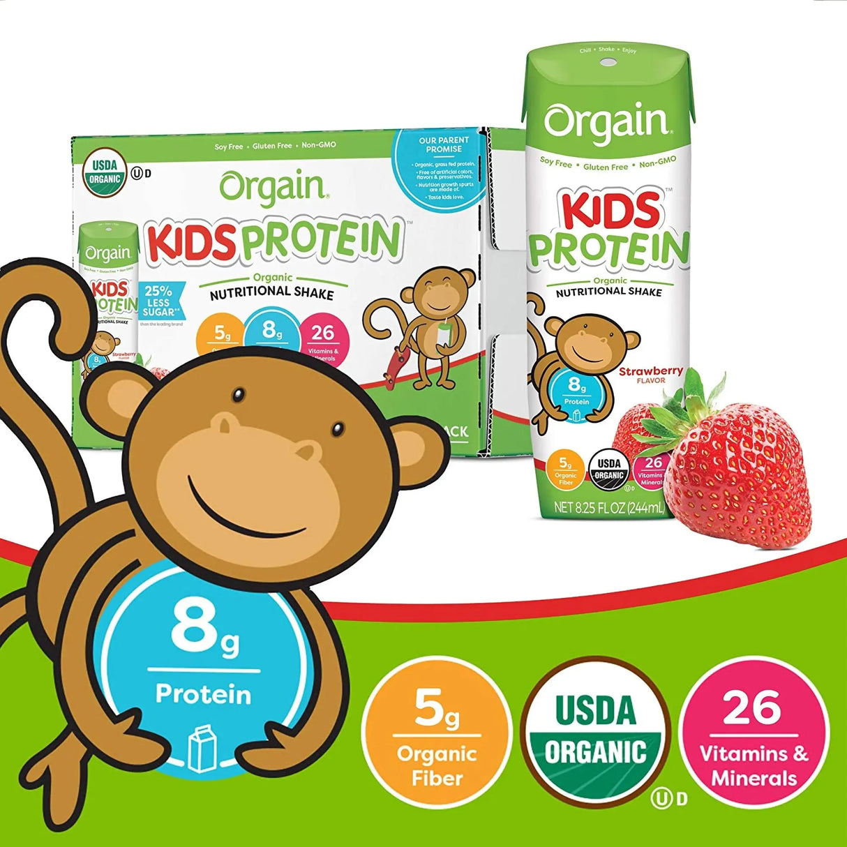 Orgain® Kids® Protein Organic Strawberry Pediatric Oral Supplement, 8.25 oz. Carton Orgain® Kids Protein™ Organic Nutritional Shake