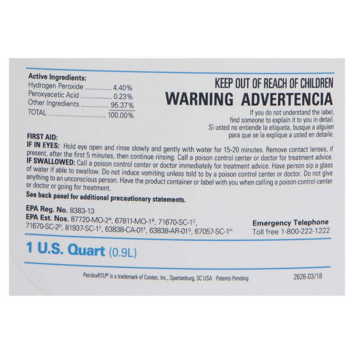 PeridoxRTU® Sporicidal Peroxide Based Surface Disinfectant Cleaner, 32 oz. Bottle PeridoxRTU® Sporicidal