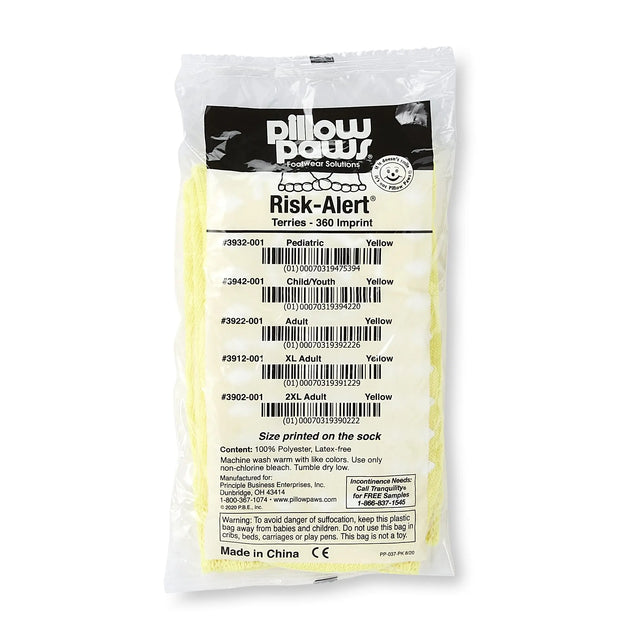 Pillow Paws® Yellow Risk Alert® Terries™ Slipper Socks, XL Adult Pillow Paws® Risk Alert® Terries™