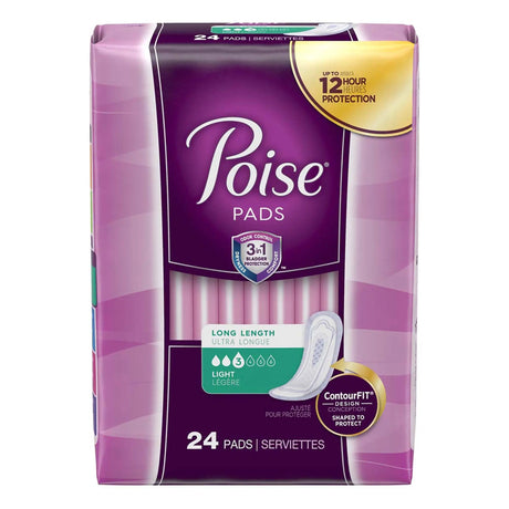 Poise Bladder Control Pad, Long, Light Absorbency, Disposable, Absorb-Loc Core, Female, One Size Fits Most - getMovility