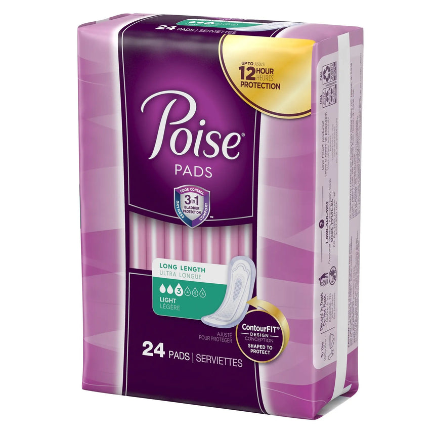 Poise Bladder Control Pad, Long, Light Absorbency, Disposable, Absorb-Loc Core, Female, One Size Fits Most - getMovility