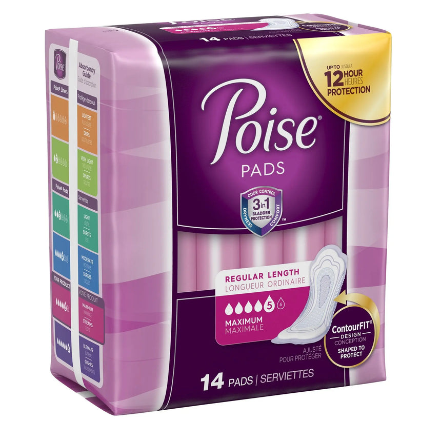 Poise Bladder Control Pads, Disposable, Heavy Absorbency, Regular Length, 3" x 11", Adult Female, Absorb-Loc Core - getMovility