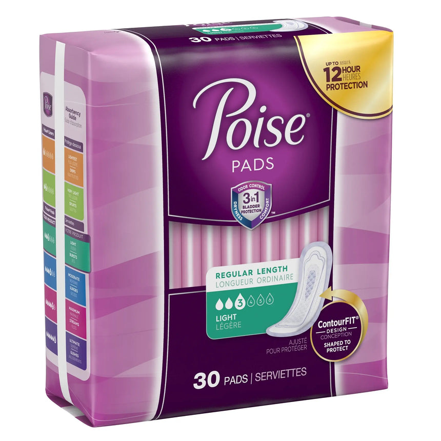 Poise Bladder Control Pads, Light Absorbency, Regular Length - getMovility