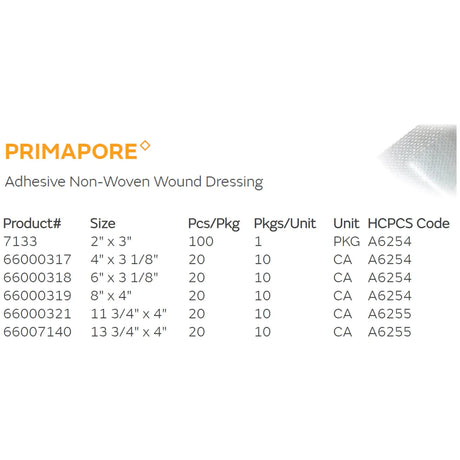 Primapore White Adhesive Dressing, 2 x 3 Inch Primapore
