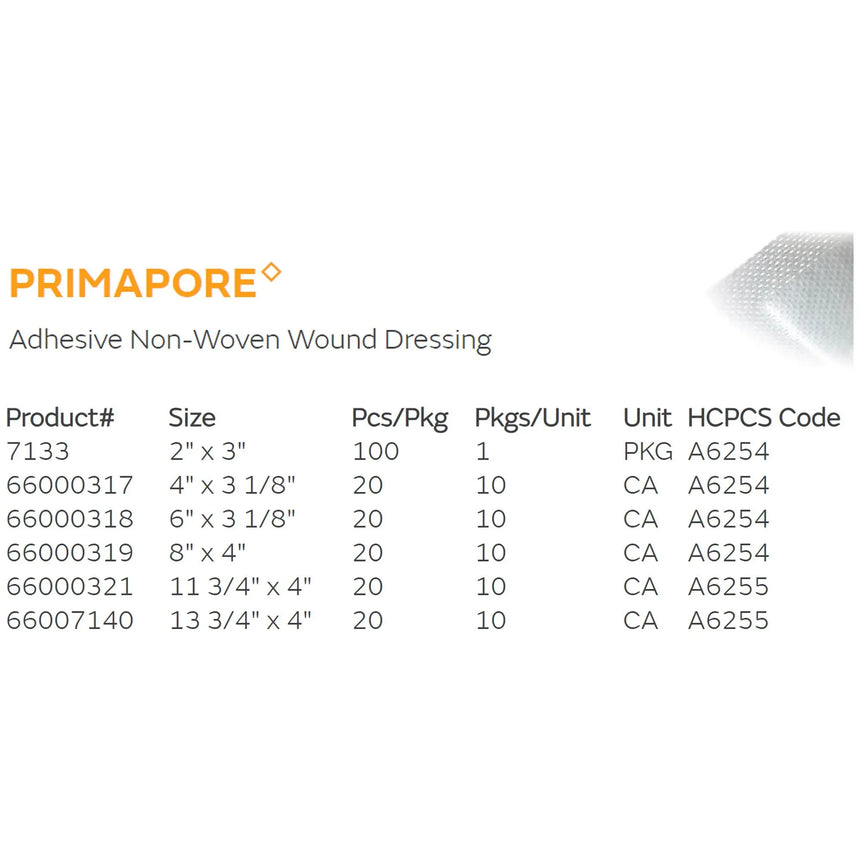 Primapore White Adhesive Dressing, 2 x 3 Inch Primapore
