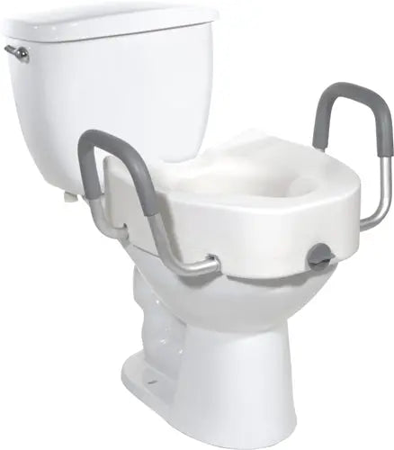 Raised Toilet Seat With Lock & Alum Det Arms Elongated Movility LLC- CM