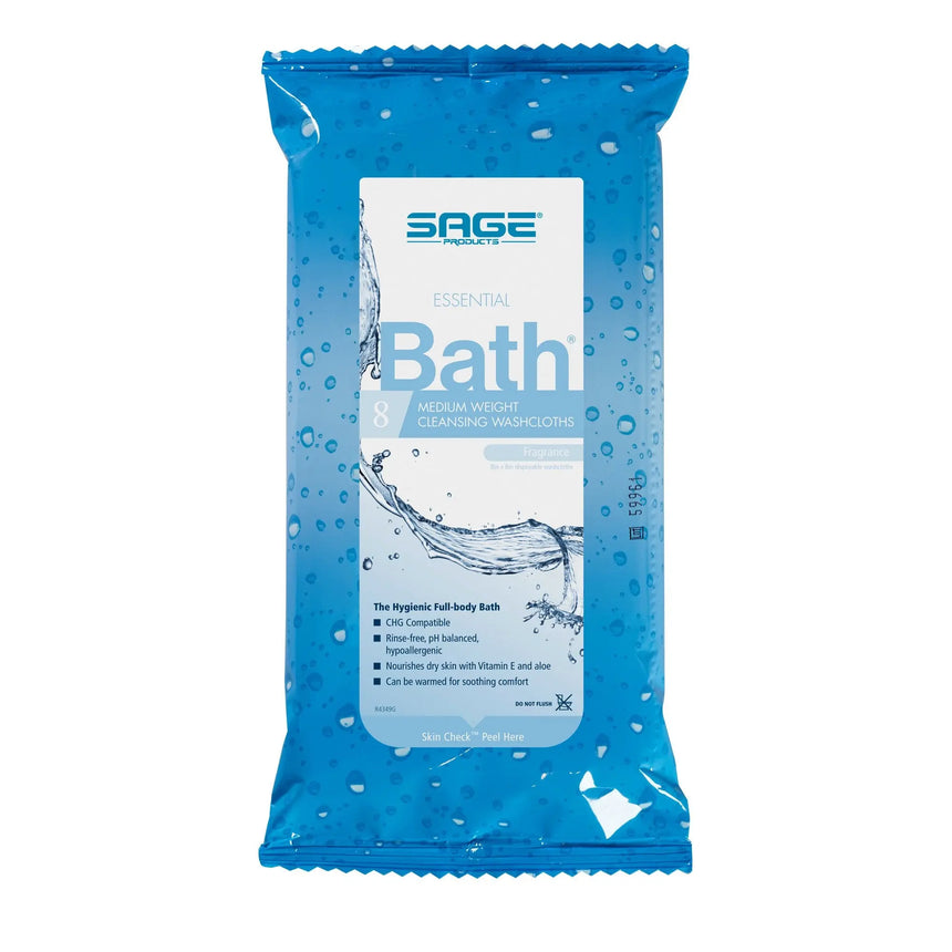 Sage Products Essential Bath Rinse-Free Wipes, Medium Weight, Soft Pack Essential Bath® Medium Weight