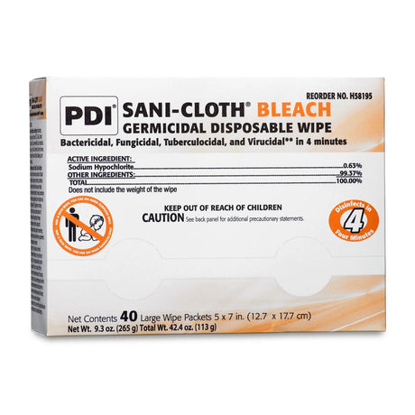 Sani-Cloth® Bleach Surface Disinfectant Cleaner Bleach Wipe, 400 Individual Packets per Pack Sani-Cloth® Bleach