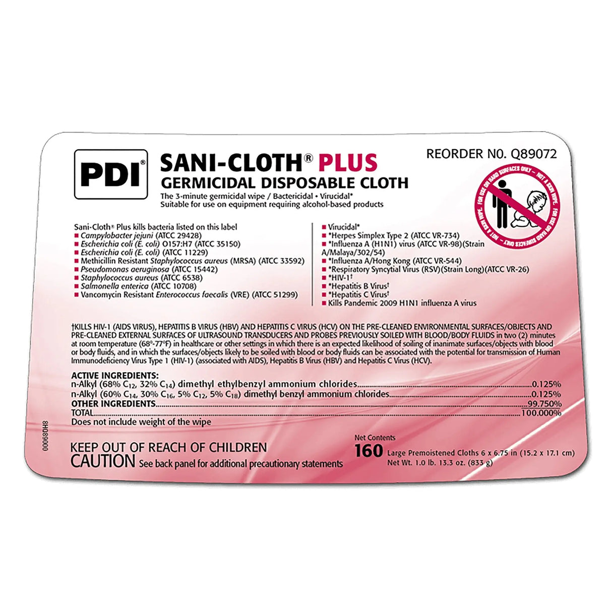 Sani-Cloth® Plus Germicidal Wipe Disinfectant Cleaner, Non-Sterile Canister, 6 x 6¾ Inch Sani-Cloth® Plus